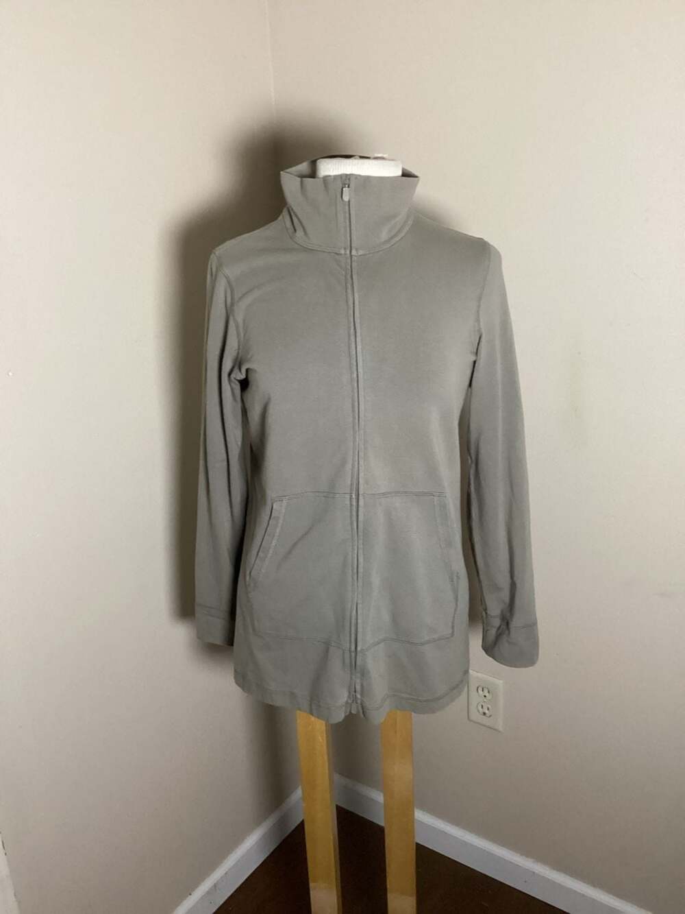 Eileen Fisher Petite Grey Funnel Neck Zip-Up Jacket Size PM